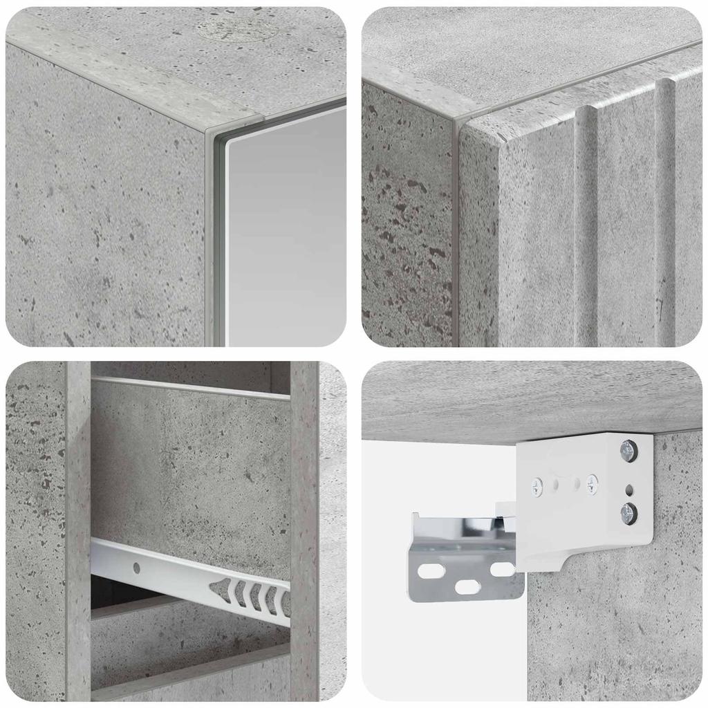Bathroom Furniture Set 4 pcs Concrete Grey Engineered Wood and Glass