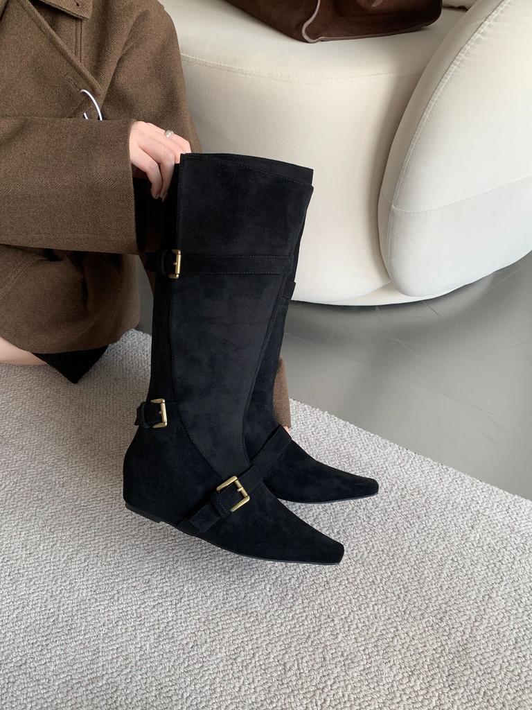 Boots Women's inner height increase 2025 new boots Autumn and winter women's boots Square head suede high boots Western knight boots