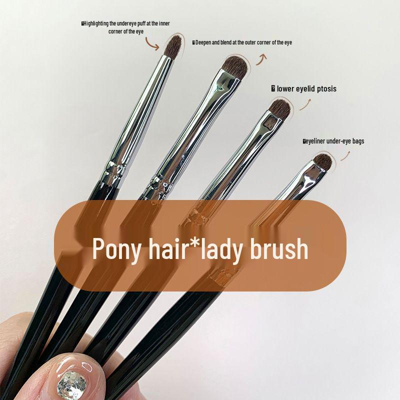 Pony Hair Eyeshadow Brush Set: 4-Piece Fine Eye Makeup & Under-Eye Blending Tools