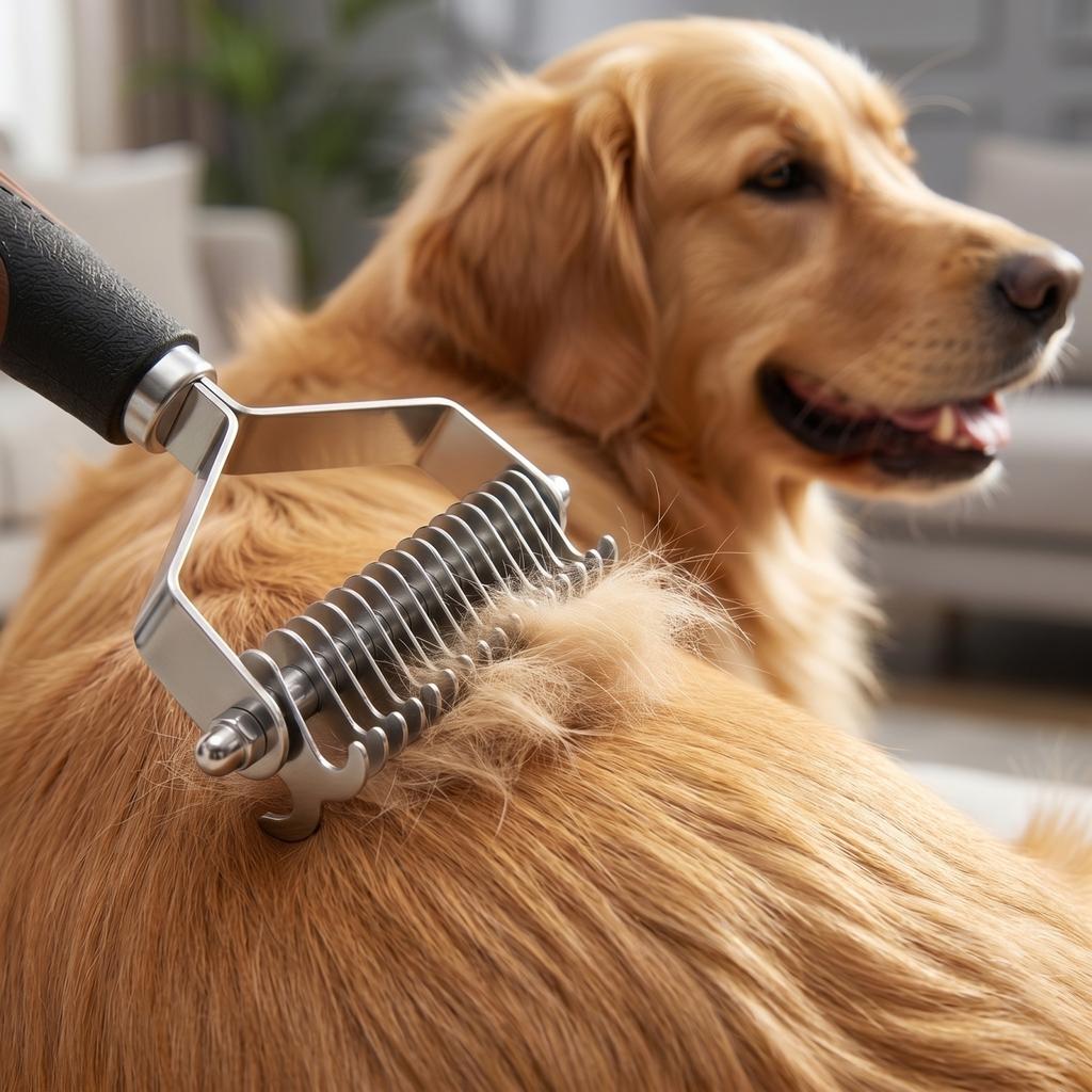 Pet Grooming Brush Hair Removal Comb for Shedding and Cleaning with Durable Handle and Fine Bristles Suitable for Various Pet Fur Types