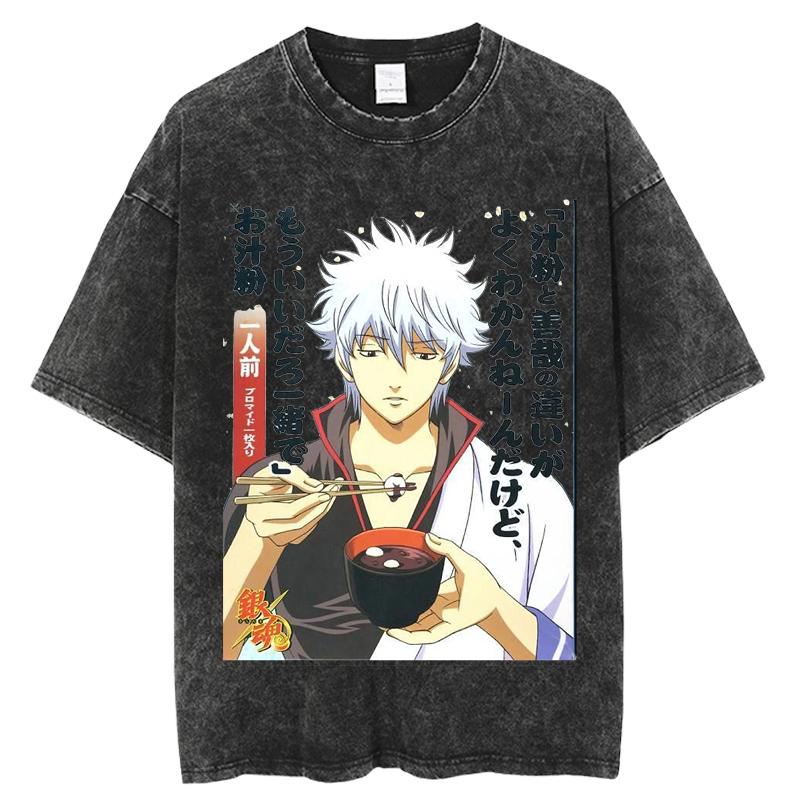 Gintama Manga Graphic Tshirt Sakata Gintoki Printed T Shirt Vintage Washed Oversized Tshirt Mens Clothing Short Sleeve Tees