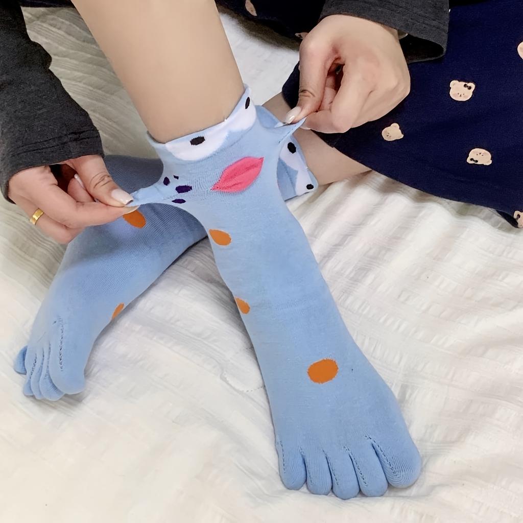 4Pairs All-Season Wearable New Ugly Cute Quirky Abstract Clownfish Five-Toe Couple Mid-Calf Socks
