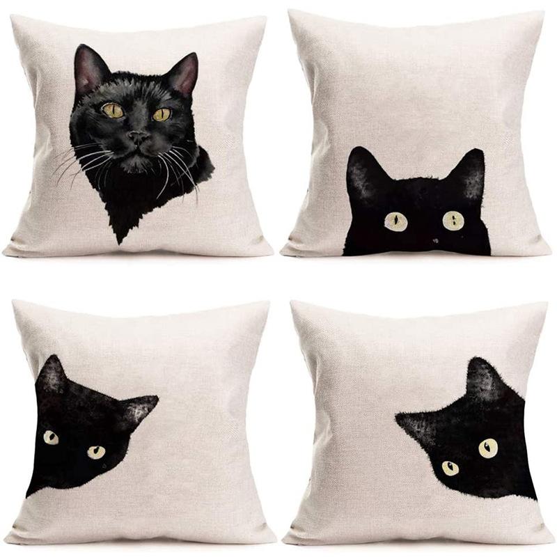 Kitten Gift Pillowcase Cute Pet Printed Linen Pillow Cushion Cover Bedside Living Room