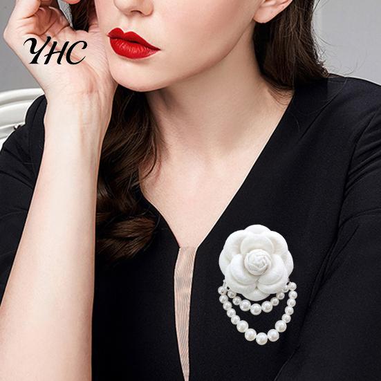 Elegant Flower Brooch Cloth Rose Vintage High Gloss Faux Pearl Chain Hat Shawl Scarf Bag Clothes Collar Women Girls Lapel Pin Fashion Accessories