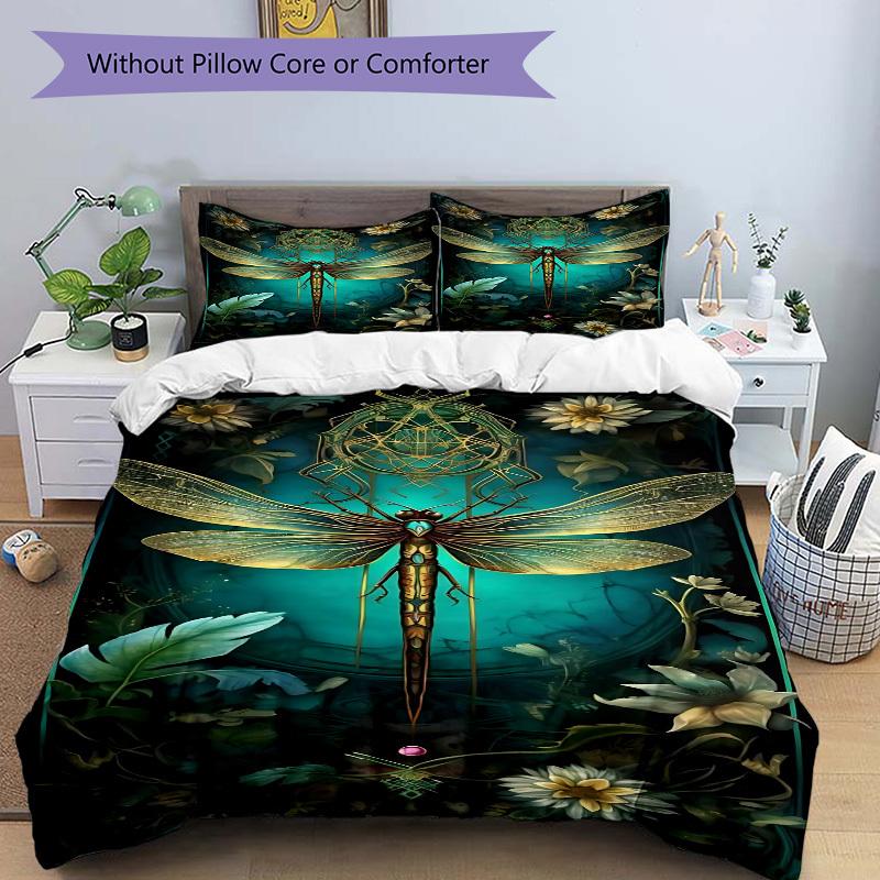 3pcs Dragonfly Art Duvet Cover Set -Includes 1 Duvet Cover and 2 Pillowcases, No Quilt Core, All-Season Home Decor  Yy251111107