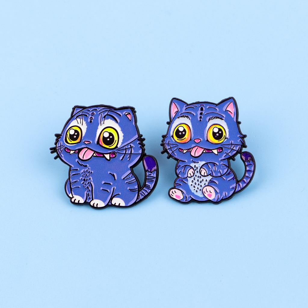 Happy Blue Cat Tiger Enamel Pin Mystic Hunter Girls Group Brooches Lapel Badges Fantasy Animals Jewelry Gift for Fans Friends