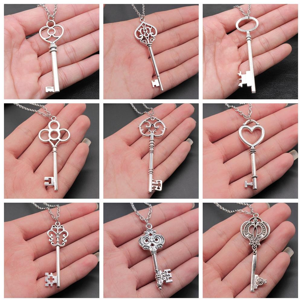 Vintage Big Key Pendant Long Chain Necklace For Women Girl Birthday Gift Enter University Gift Costume Jewellery Necklace