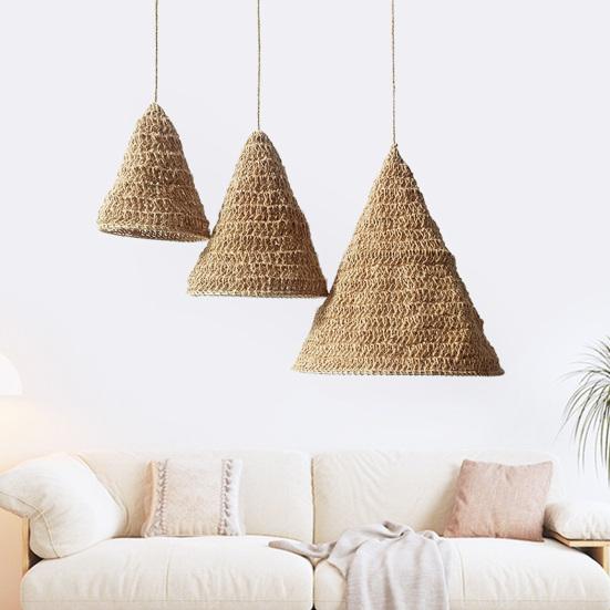 Hemp Rope Lampshade Tapered Woven Pendant Light Shades Rustic Boho Hand-woven Lamp Cover