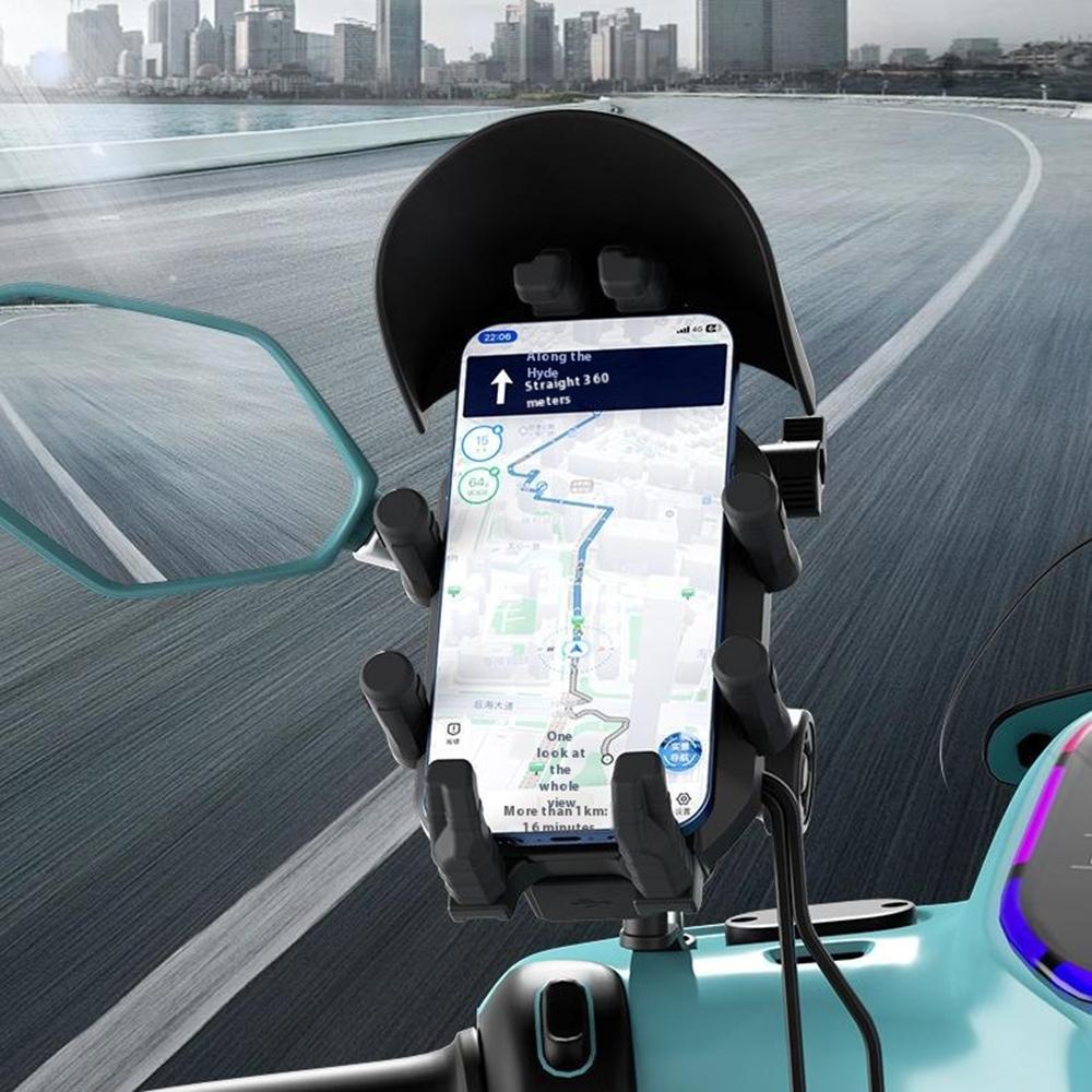 WUPP CS-2056A1 Motorcycle Phone Holder with USB-A+Type-C+Wireless 3-in-1 Charging,Mirror Mount