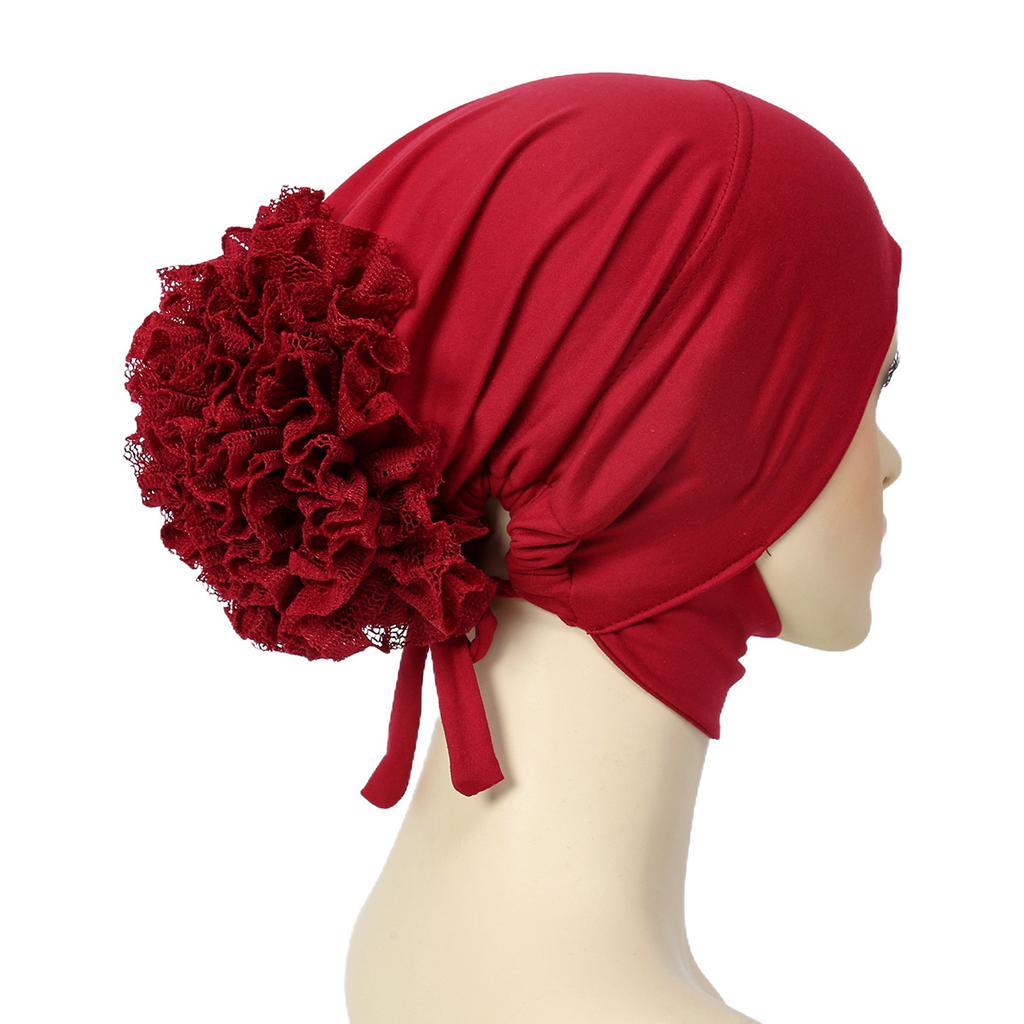 Muslim Inner Cap Hijab For Women Solid Underscarf With Lace Flower Hijab Undercap Scarf Turban Hat Islam Muslim Hijabs Headcover