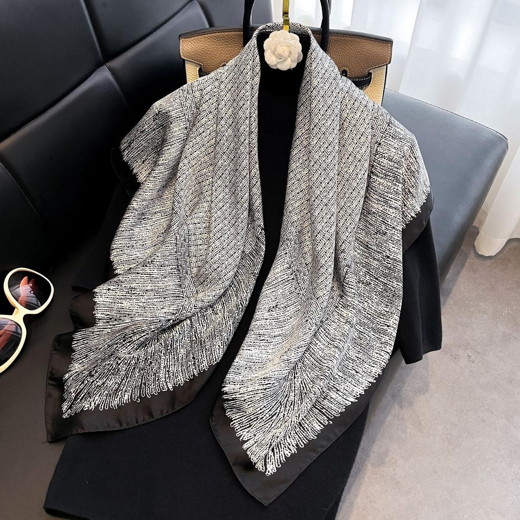 Simple 91cm square scarf ins Han Da striped silk multi-functional scarf fashion day shawl silk scarf light luxury
