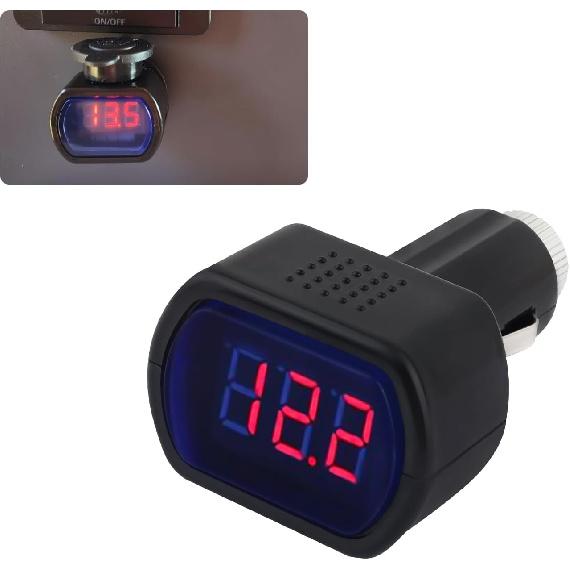 Car LED Cigarette Lighter Voltage Meter with Digital Display,12V/0.1A Battery Voltage Meter for Real-Time Voltage Monitoring,Universal Car Voltage