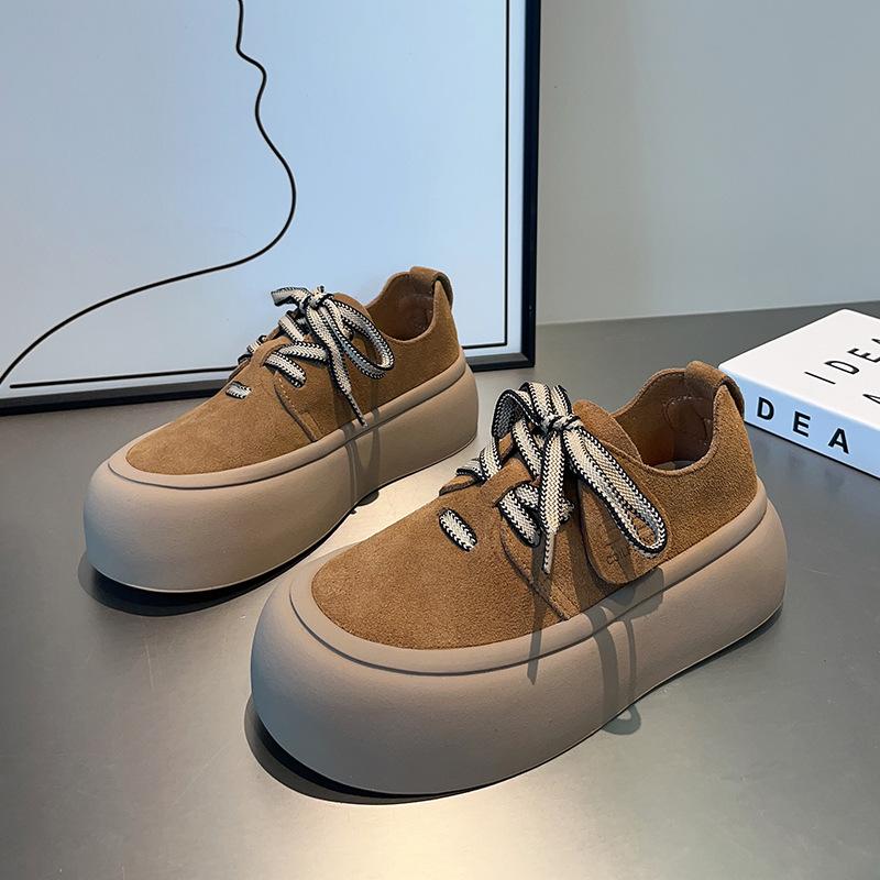 Schuhe Damen Vollrindleder Taschenkopf neu Herbst und Winter weichsohlige Einzelschuhe dicksohlige flachsohlige Schnürschuhe Boken Damenschuhe