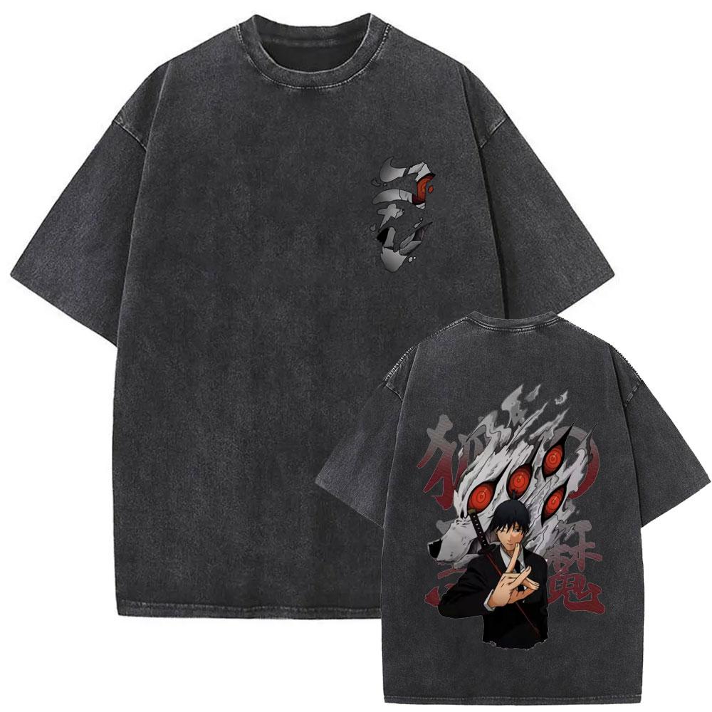 

Anime Chainsaw Man Vintage Washed T-shirt Hayakawa Aki Kon Fox Devil Graphic T Shirt Men Women Casual Fashion Tshirt S