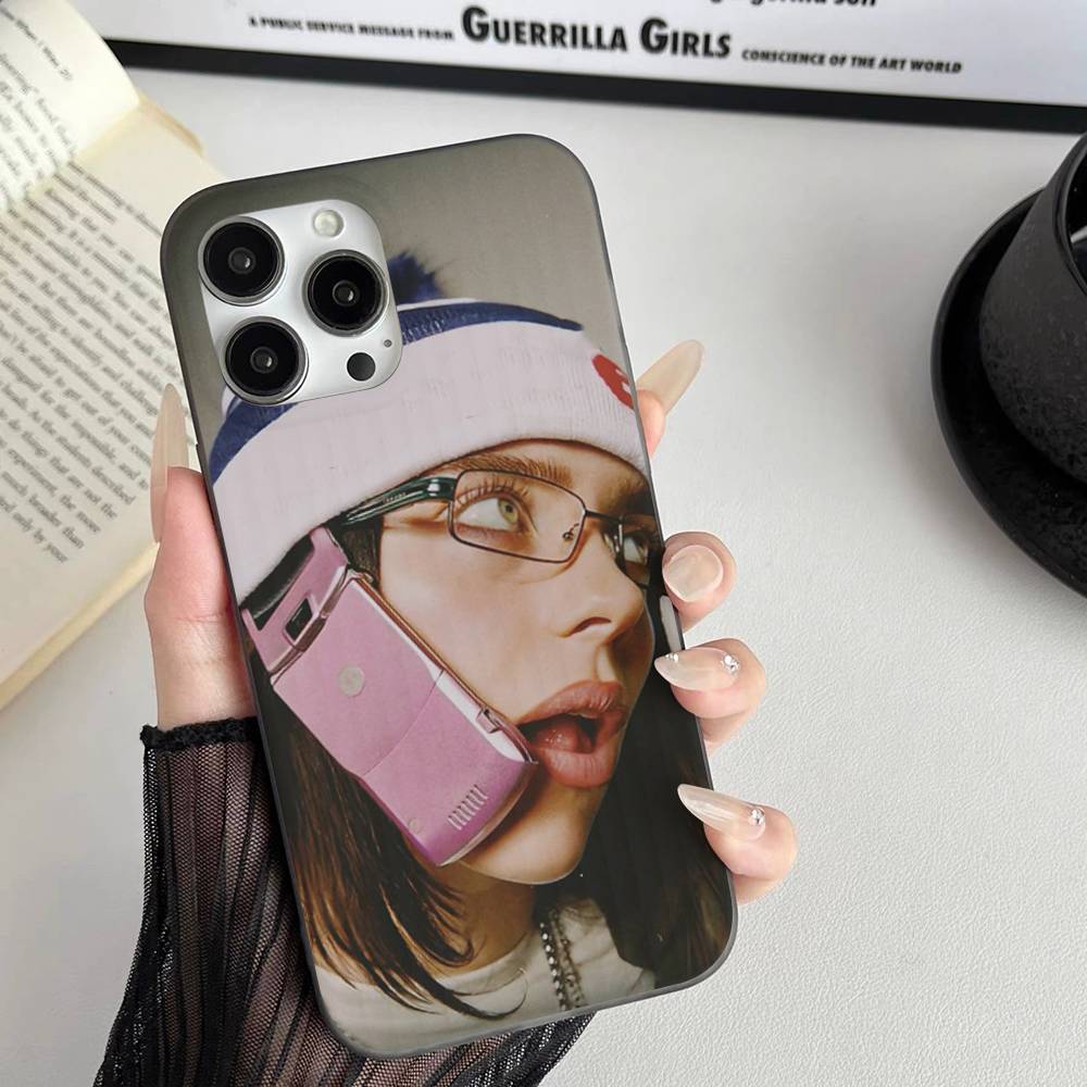 Pop E-Eilish Star B-billie Corrugated Stripe Phone Case For IPhone 17 16 15 14 13 12 11 Pro Max Plus Pro Shockproof Cover