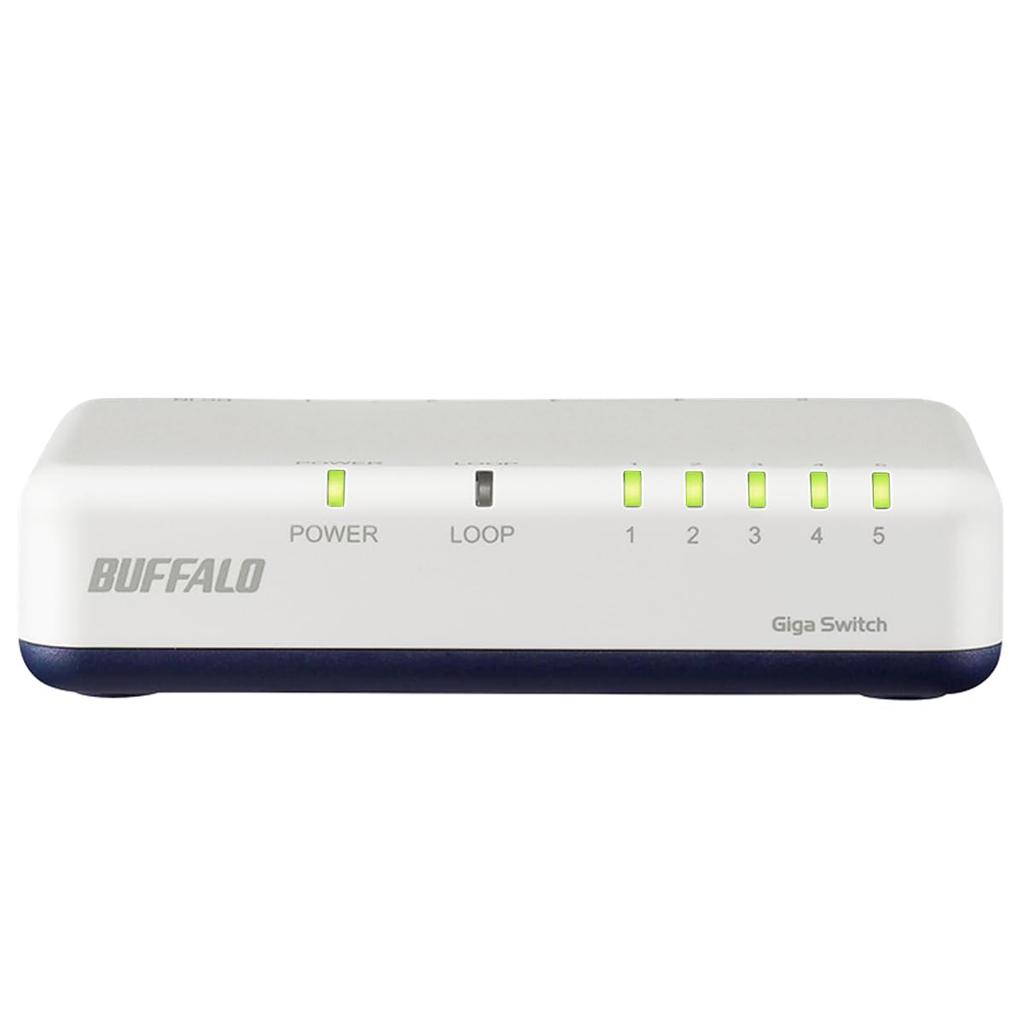 Buffalo Gigabit Switching Hub with Plastic Magnet Wall External Power Loop White 5-Port Housing, Included, Mountable, Supply, Detection,