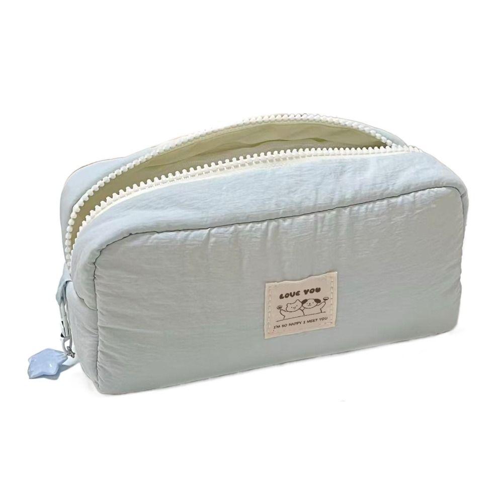 New Solid Color Pen Bag Large Capacity Canvas Pencil Case Cartoon Gift Stationery Bag Students