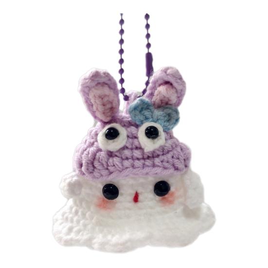 Halloween Crochet Ghost Ornament Cute Handmade Knitted Frog/Cat/Spider/Strawberry Ghost Hanging Decoration for Car Rearview Mirror Bag Charm