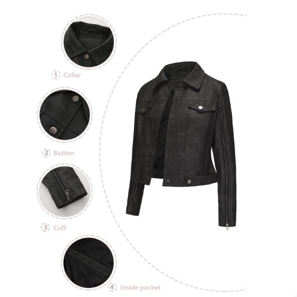 Multi Zipper Decorative Motorcycle Jacket, Long Sleeved Cardigan Jacket, Spring and Autumn Thin Leather Jacket for Women