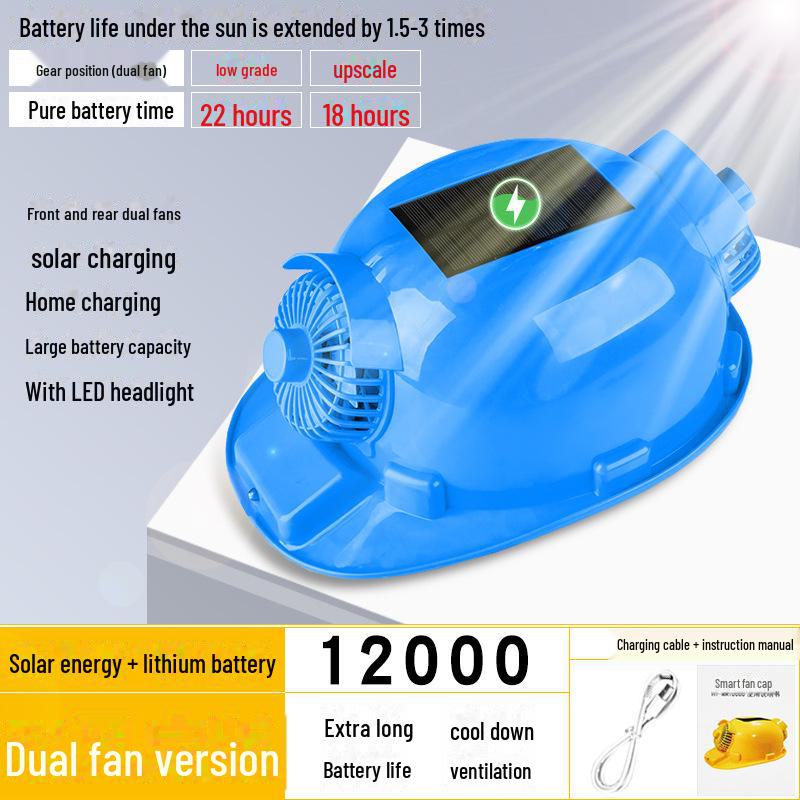Outdoor Solar-Powered Cooling and Lighting Helmet for Summer Work Sites