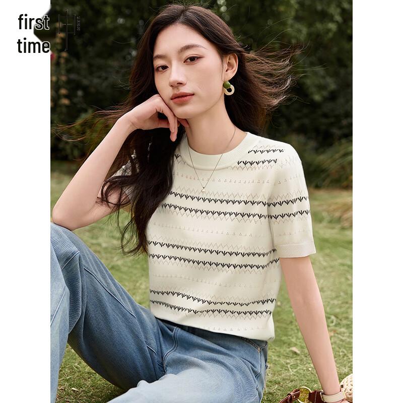 Women s Striped Round Neck Knit Top L