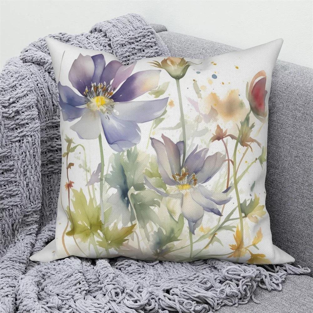 Customizable Watercolor Floral Plant Sofa Bed Cushion Cover Family Room Decor Throw Pillow Cover