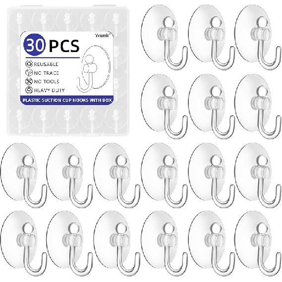 20Pack Suction Cup Hooks 1.2Inch Clear PVC Suction Cups Hooks, Removable and Reble Utility Hooks for Glass Windows, Mirrors, Doors, Tiles, Shower,