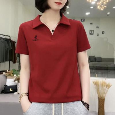 New Summer Short-sleeved T-shirt for Women's Lapels with Large Size Loose Shirt Casual Mother POLO Shirt Solid Color Top Shirt
