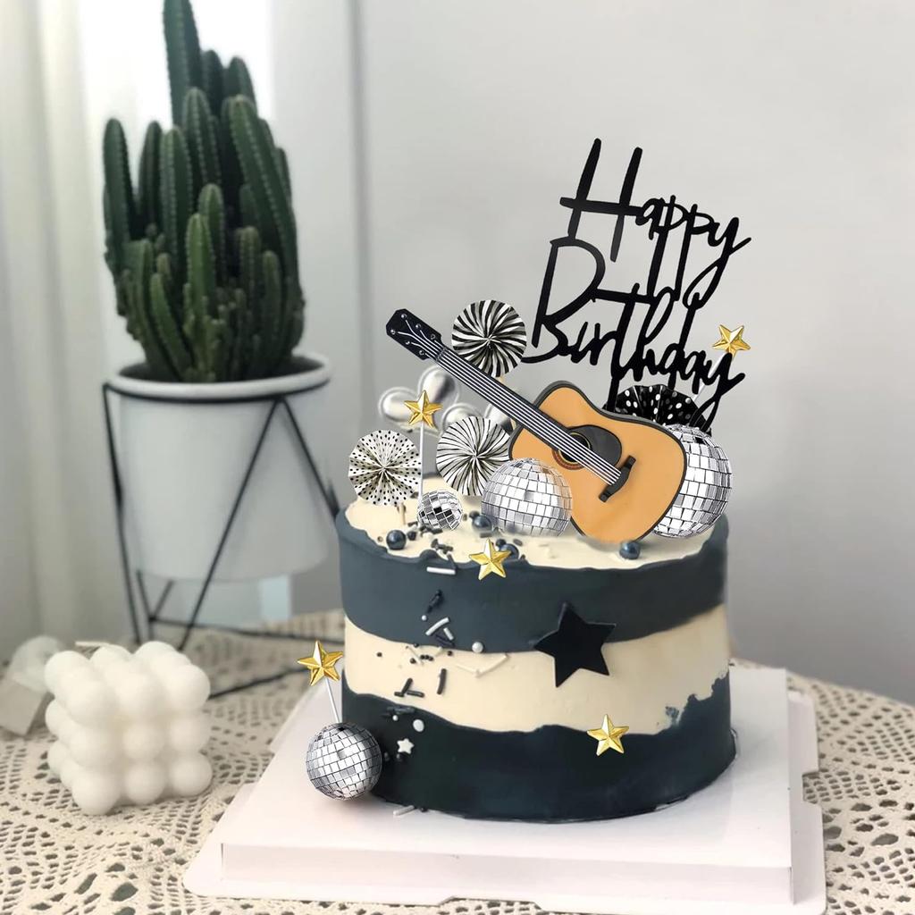 15 PCS Guitar Cake Toppers Disco Ball Cake Toppers Music Theme Birthday Cake Toppers Guitar Model Cake Decorations For Musician