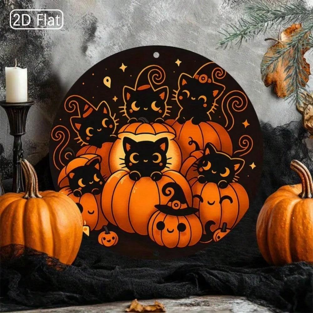 Metal Wall Art Halloween Black Cat Pumpkin Witch Hat Bat Star Decor