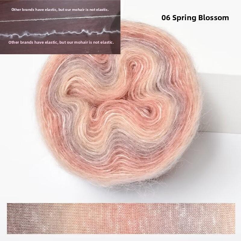 Rainbow Gradient Hand Knitted Hair Ties Long Plush Mohair Silk Scarf Woven Fabric Yarn for Clothing Making Summer 2026