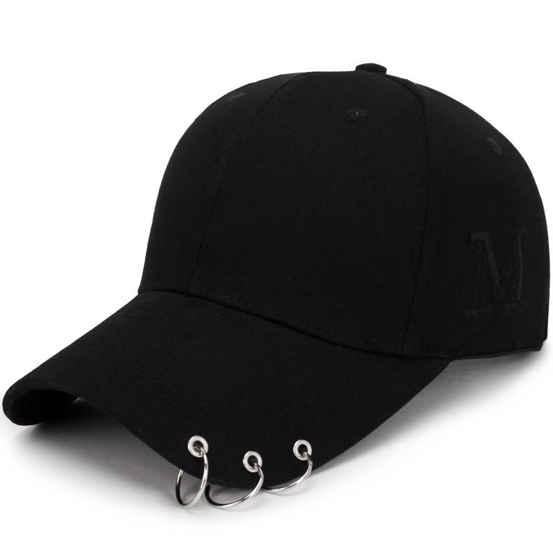 Trendy Sun Hat for Women Baseball Hat with A Ring Embroidered M Letter and Iron Ring for Men