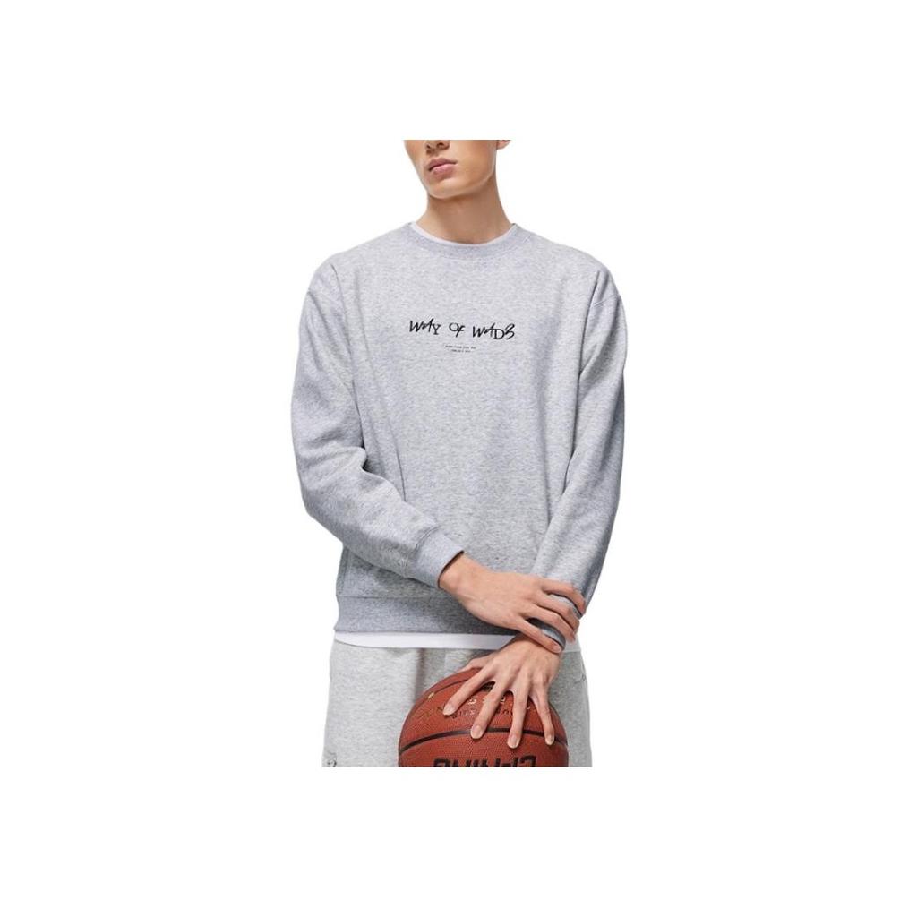 Li-Ning Wade Series Pullover Long Sleeve Round Neck Fleece Warm Winter Sports Sweatshirt Men Sweatshirt Flower-Gray Chuan-Stone-Gray AWDT941-3