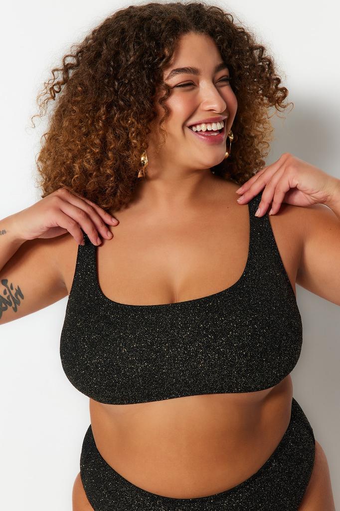 Women's Style Plus Size Black Lurex Fabric Bralette Bikini Top