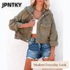 JPNTKY Damskie Vintage Codzienne Jednokolorowe Nadruk Jesień Zima Kurtki & Płaszcze z Długim Rękawem