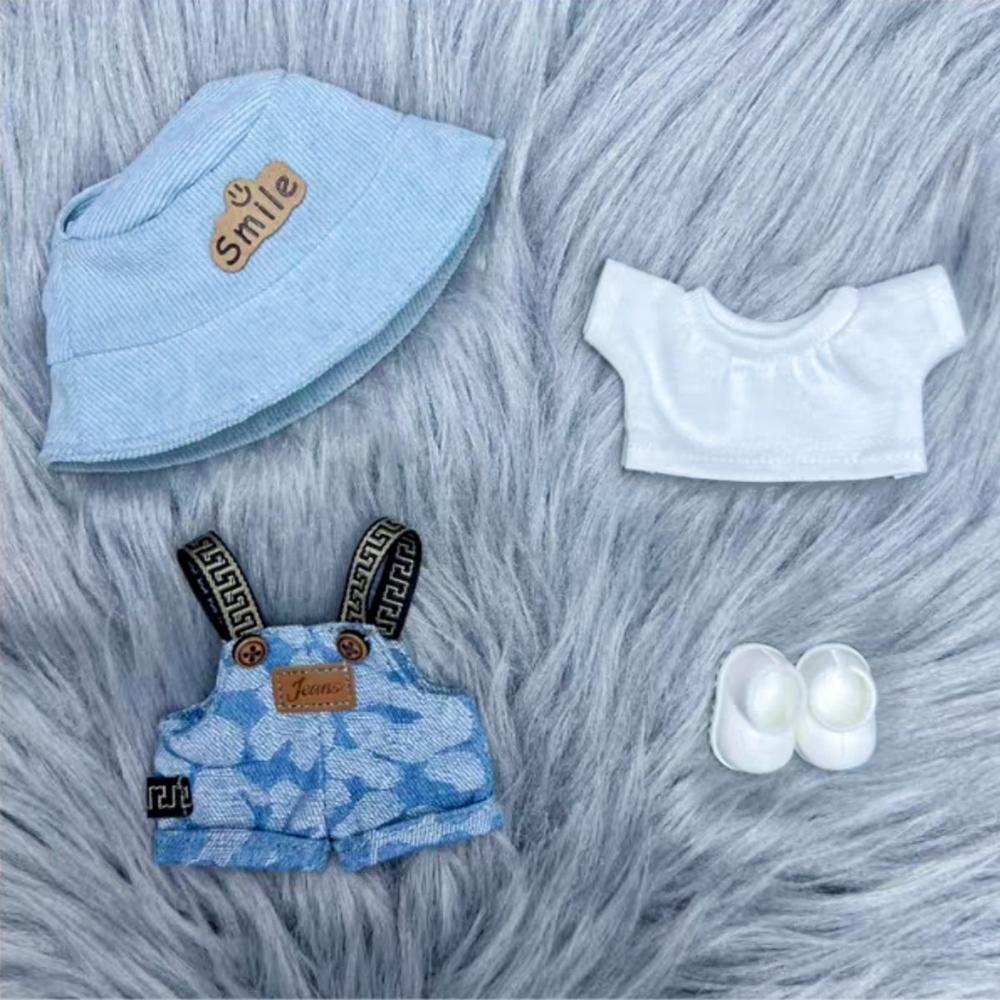 Doll Clothes Outfit Cowboy Overalls Set With Hat Accessory For 17cm Labubu V1V2V3 Cotton Toys Decoration Mini Doll Clothes Party for 17cm doll