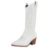 White Large Size Mid-Calf Boots Pointed Toe Square Heel Women Shoes Embroidery Cowgirl Knight Boots Vintage Black High Heels