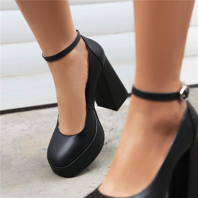 Women's High-heeled Single Shoes Waterproof Table Thick-heeled Four-season Shoes Large Size Simple Large Size Low-top Shoes