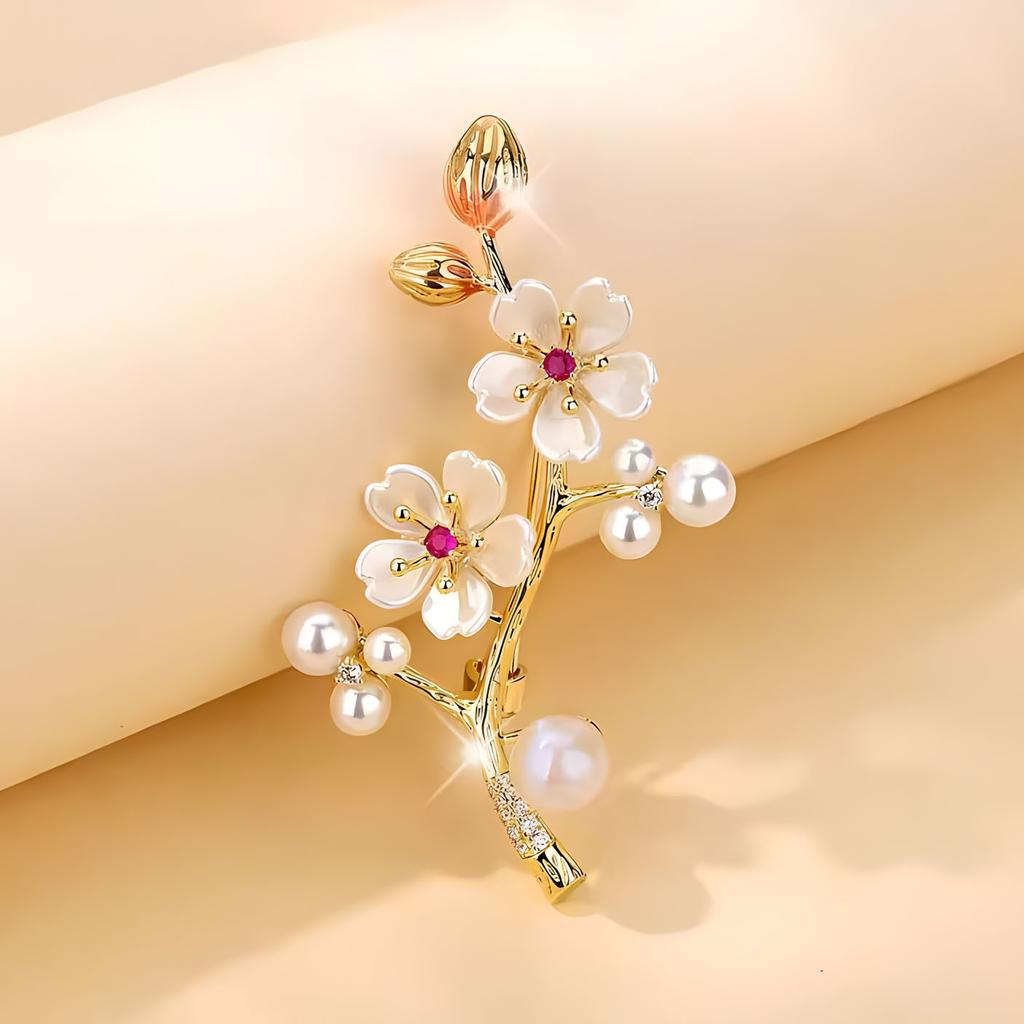 Broșă Elegantă și Luxoasă cu Flori de Prun, Broșă Exquisită și la Modă Tip Buchet pentru Femei de Înaltă Calitate, Broșă cu Senzualitate de Design Nișat