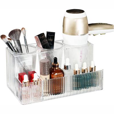 Transparent Vertical Stripes Cosmetic Storage Box Desktop Storage Rack for Toothbrushes, Skin Care Products, and Hair Dryers