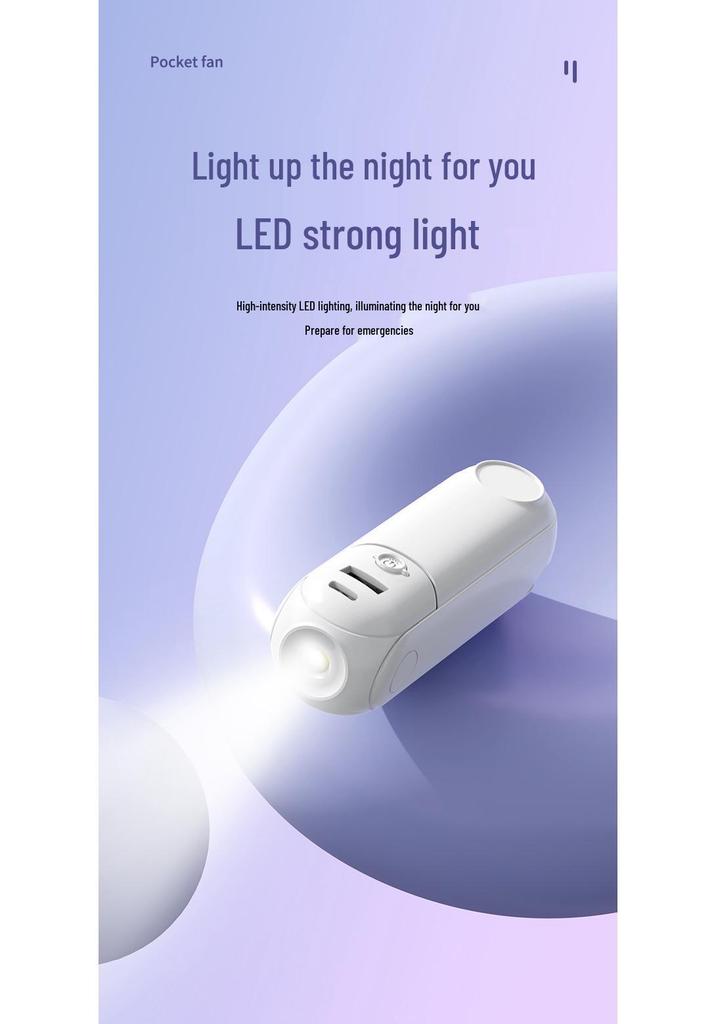 5-in-1 Pocket Mini Fan: USB Foldable Handheld Fan, Power Bank, Mirror, Flashlight
