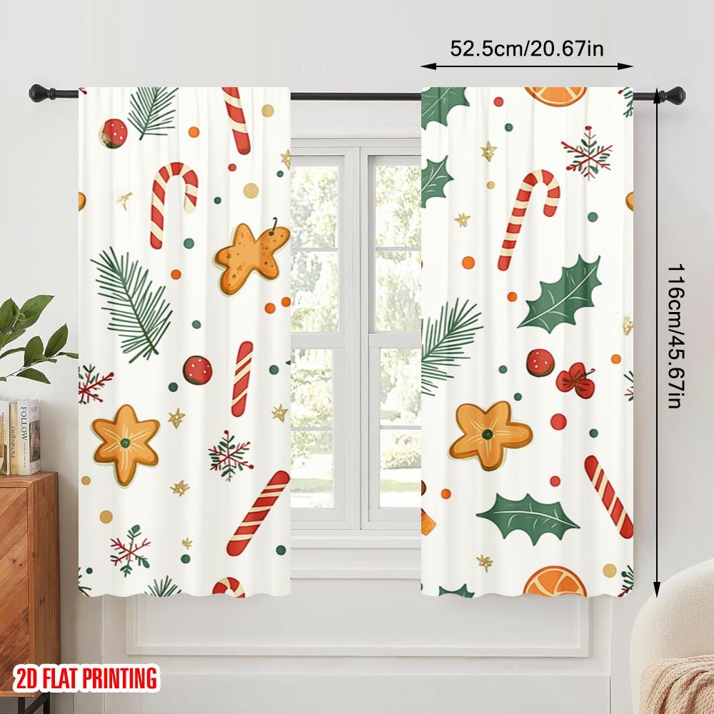 2pcs,2D Plane Printing Print Curtains Cute Christmas Design (2) Versatile Durable Polyester (without Rod) Festive Use for Living