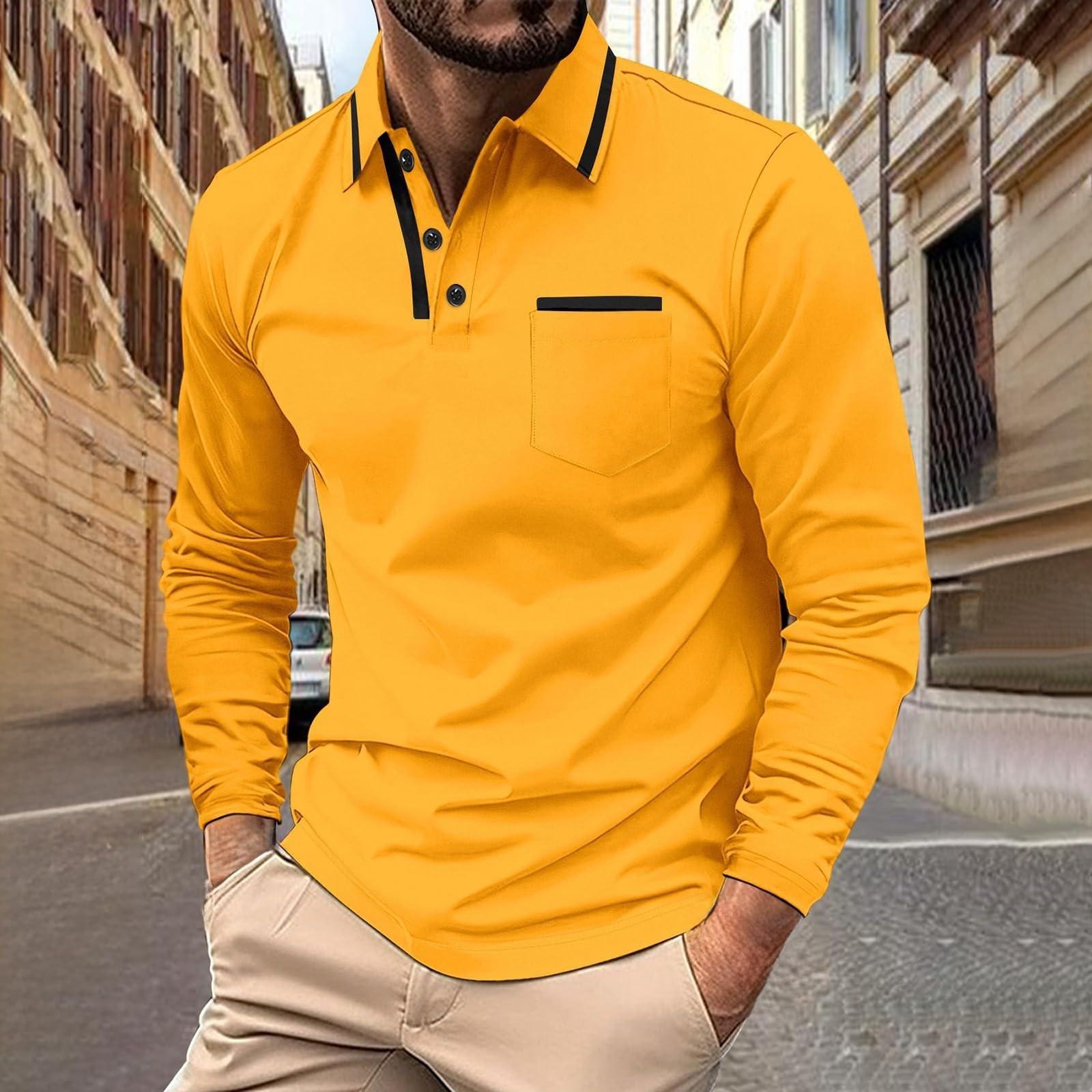 

Мужская повседневная полосатая рубашка с лацканами, деловая, с длинным рукавом, с плетением, PO LO XL шафрановый