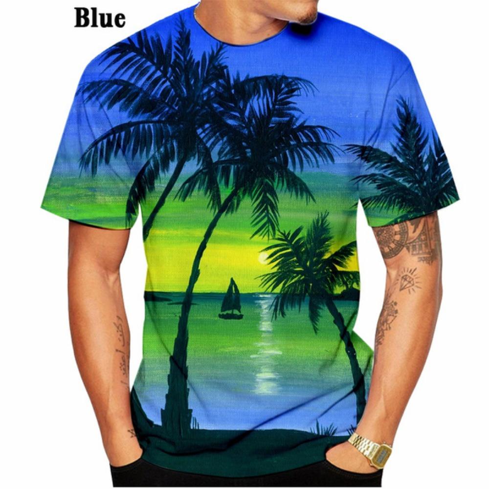 Hot Sale!Summer Women/Men's Couple Tops T Shirt Hawaiian 3d Print Palm Motif Unisex Top Shortsleeve T Shirt XXS-6XL
