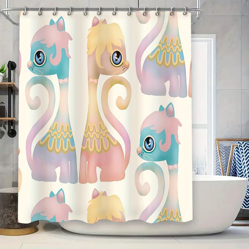 

Cute Cat Shower Curtain Waterproof Kawaii Animal Bathroom Decor Funny Pet Lover Gift Modern Home Decor Unique Design Washable Cu W60H190(CM)-1 Pcs