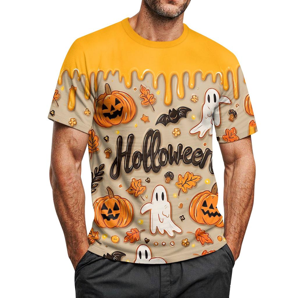 Men's Halloween Printed Round Neck Raglan Short Sleeve Top T-Shirt