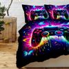 3pc Colored Paint Video Game Controller Duvet Cover Blue Butterfly Print Comforter Cover 3 Pcs Bedding Cover 2 Pillowcases
