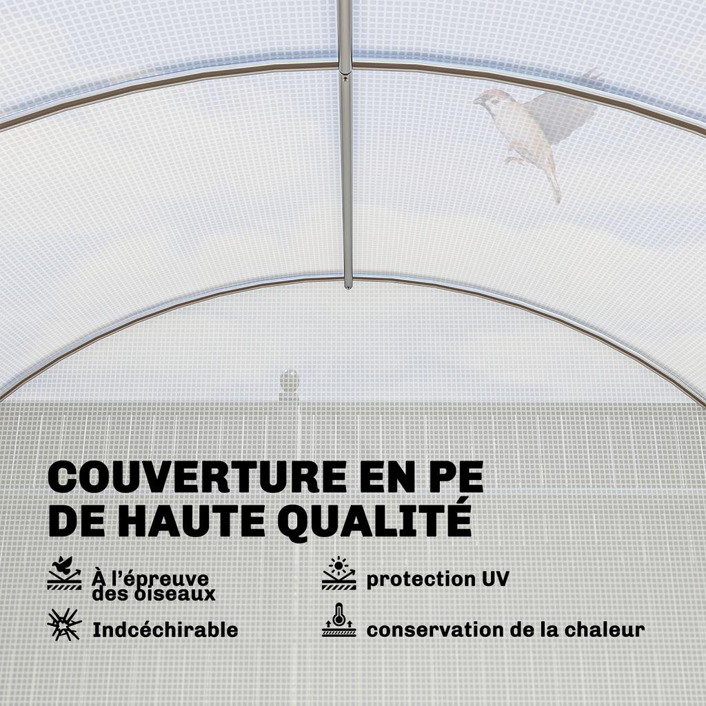 Tunnel Greenhouse, 18 m2, Door, 12 Windows with Mosquito Nets, 295 x 597 x 200 cm, White