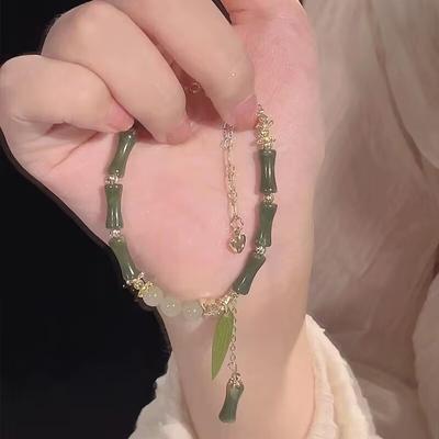 Creative Green Bamboo Beads náramok Retro čínsky štýl jednoduchý módny náramok pre ženy šperky doplnky darček