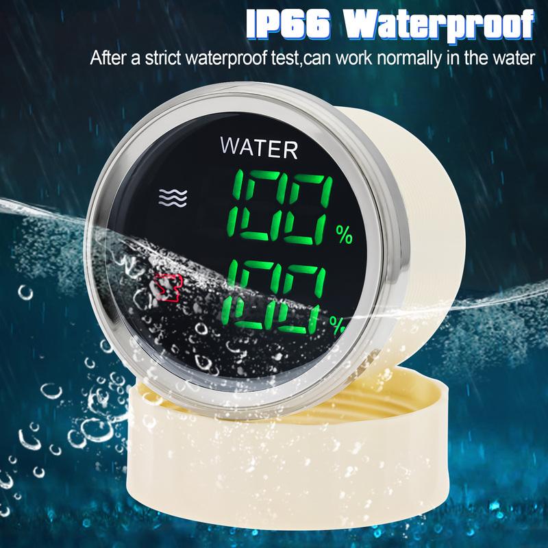 52mm 2in1 Gauge Digital Fuel Level Water Level Gauge With Alarm Water Temp Holding Tank Level Gauge Voltmeter for Car Boat Yach